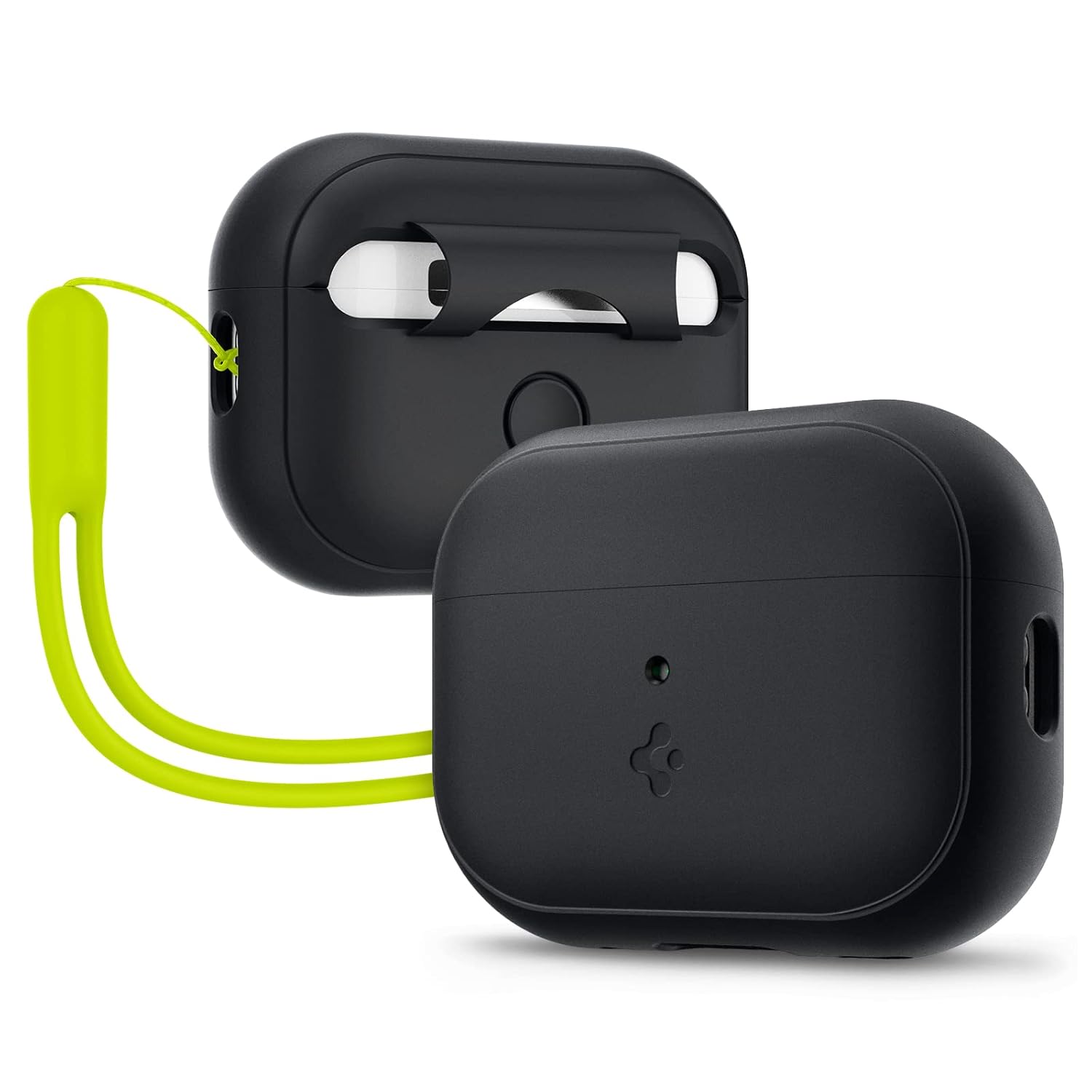 Spigen AirPods Pro (2.nesil) ile uyumlu Kılıf Silicone Fit (Silikon) Black + Strap (Askı İpi) Phantom Green - ACS05810