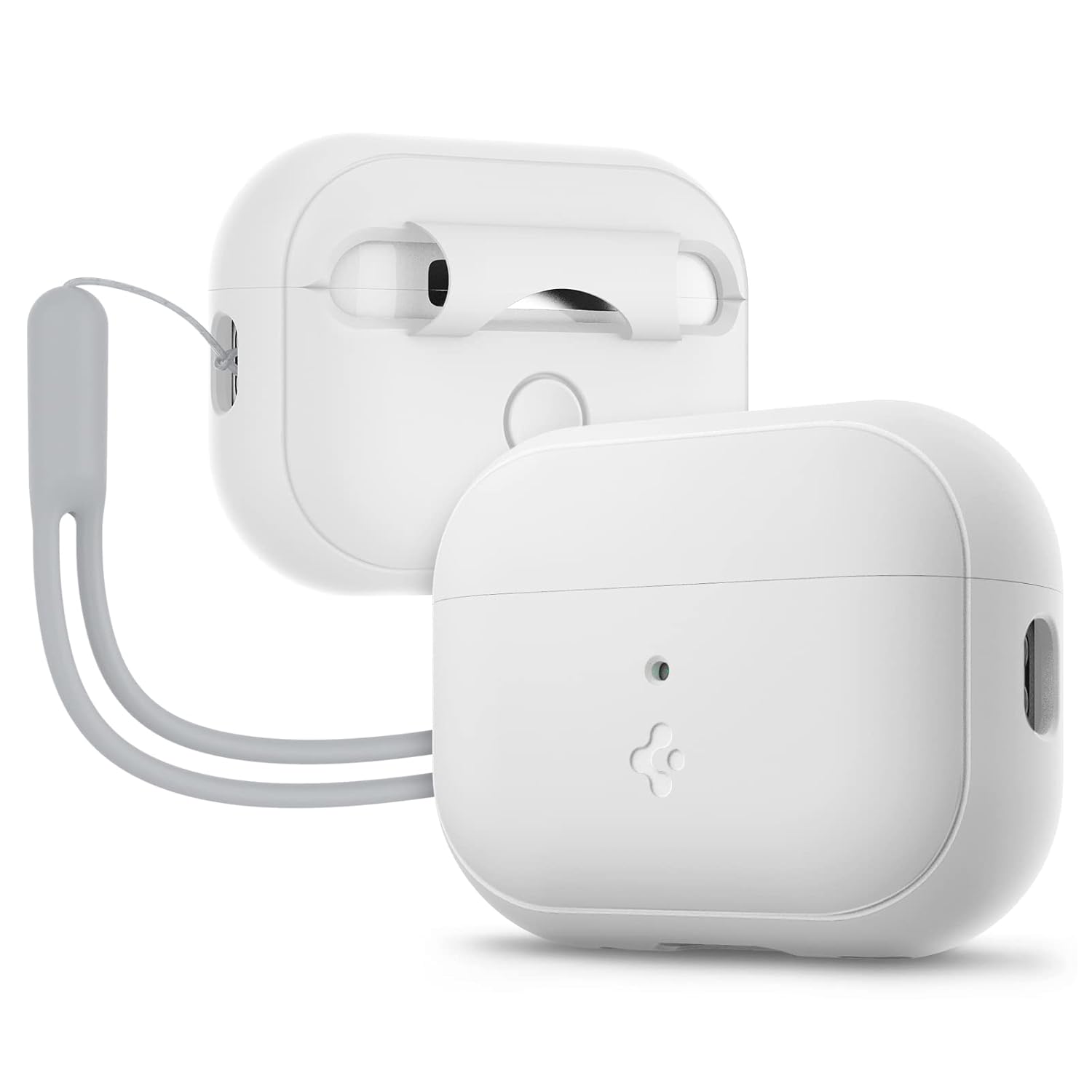 Spigen AirPods Pro (2.nesil) ile uyumlu Kılıf Silicone Fit (Silikon) White + Strap (Askı İpi) Gray - ACS05811