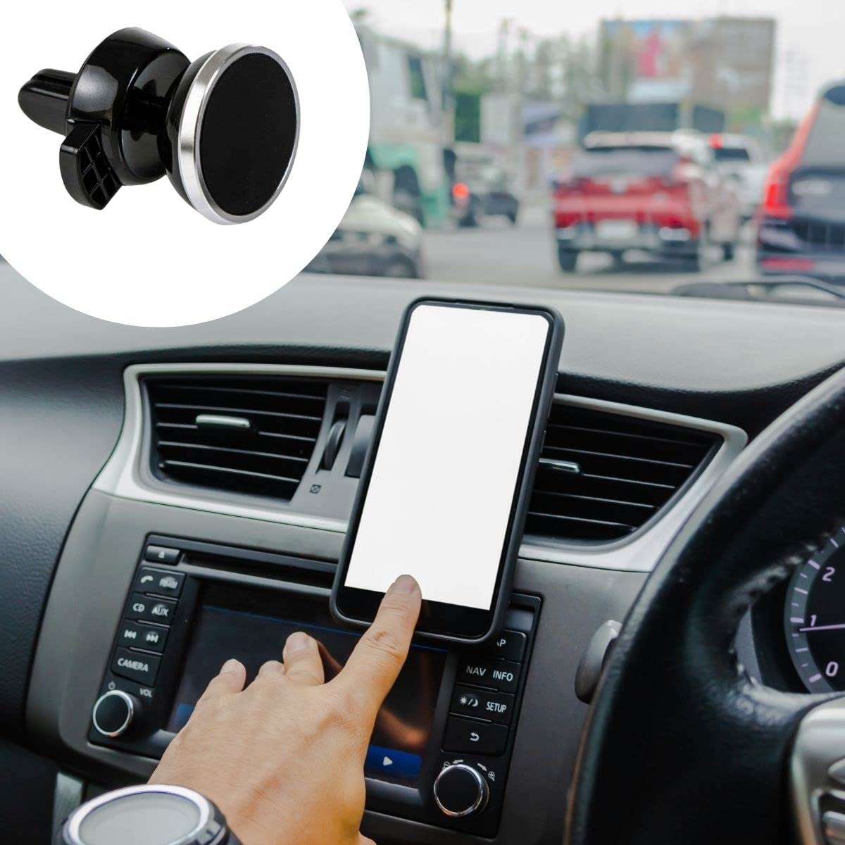 BUFFER® Araç İçi Izgaraya Takılan Telefon Tutucu Mıknatıslı Döndürülebilir Telefon Tutucu Ergonomik Yuvarlak Telefon Tutucu