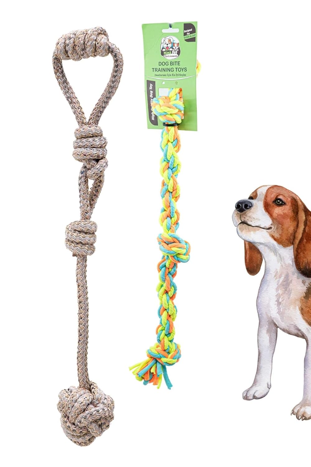 Proud Wave Köpek Oyuncağı Renkli Çekiştirmeli Halat Pamuk - Köpek Isırma Kemirme Oyuncağı Top Diş İpi (1 ADET, 2'Li Oyuncak Seti)