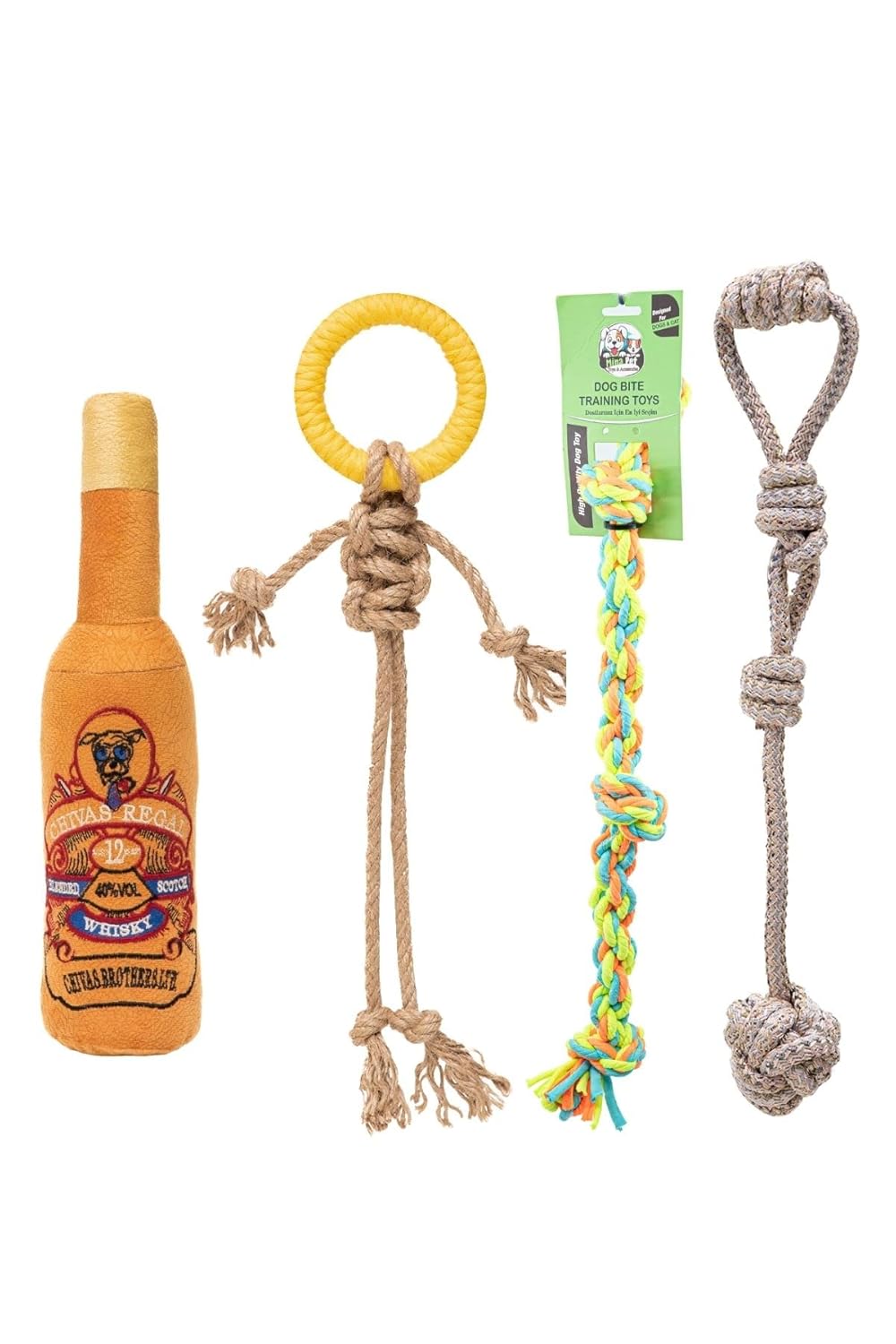 Proud Wave Köpek Oyuncağı Renkli Çekiştirmeli Halat Pamuk - Köpek Isırma Kemirme Oyuncağı Top Diş İpi (1 ADET, 4'Lü Oyuncak Seti)
