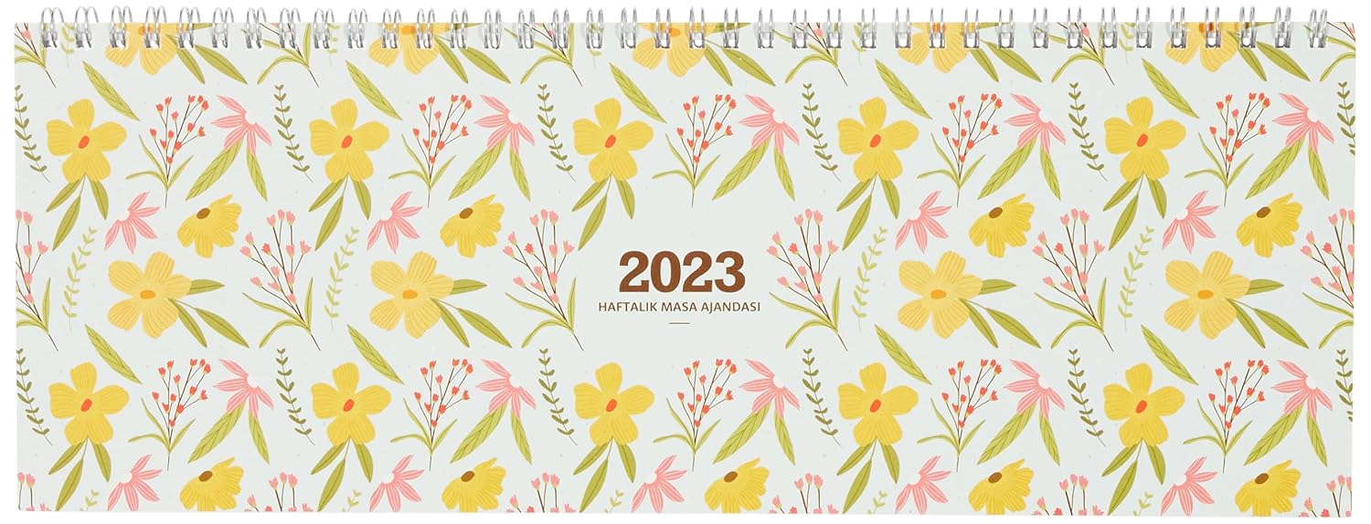 Keskin Color 2023 AJ-65 Haftalık Masa Ajandası, Sarı Çiçek, 12x33,5 cm