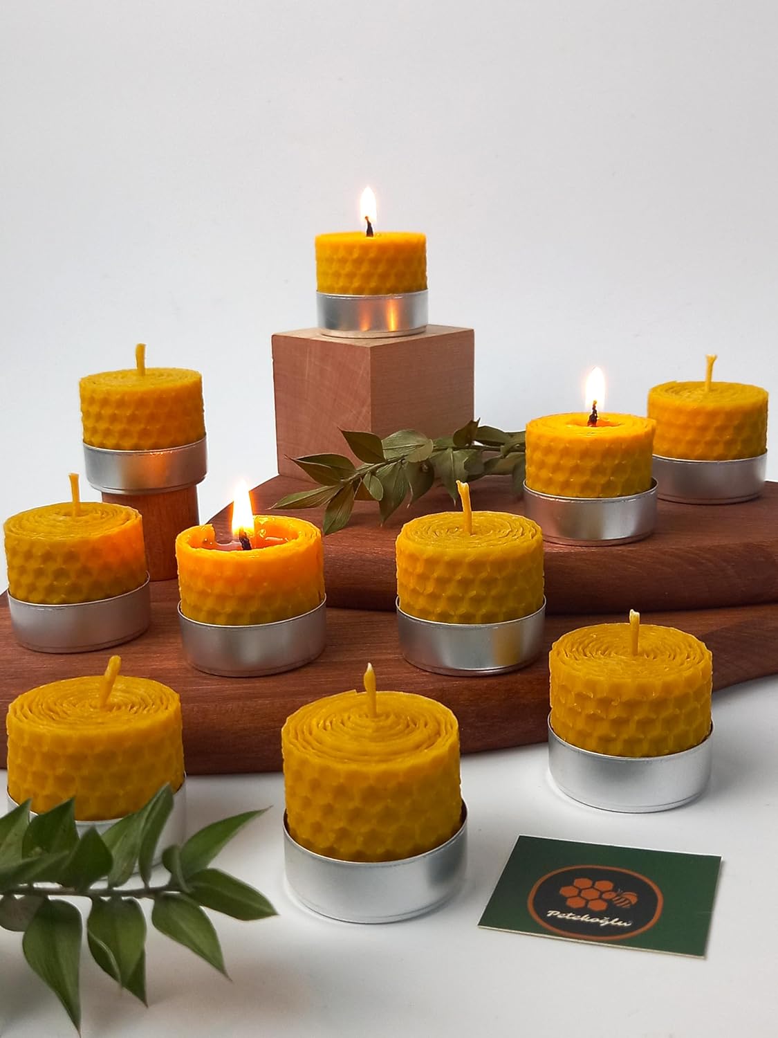 Petekoğlu (12 ADET) Sarma Tealight Mum 3,5cm X3cm Doğal Petek Balmumu Mum