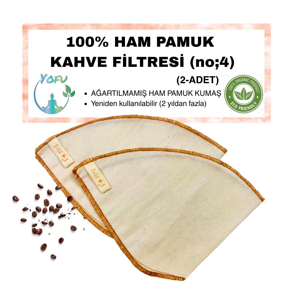 (2 adet) Yıkanabilir, Kumaş Kahve Filtresi (no:4) Ağartılmamış%100 Ham Pamuk, Organik, Ekolojik Filtre no:4 (no4.2)