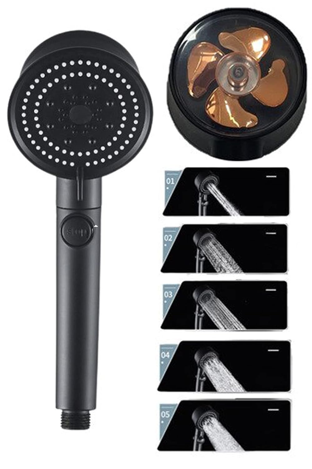Mobee Siyah Turbo Fan Su Tasarruflu Yüksek Basınçlı Duş Başlığı
