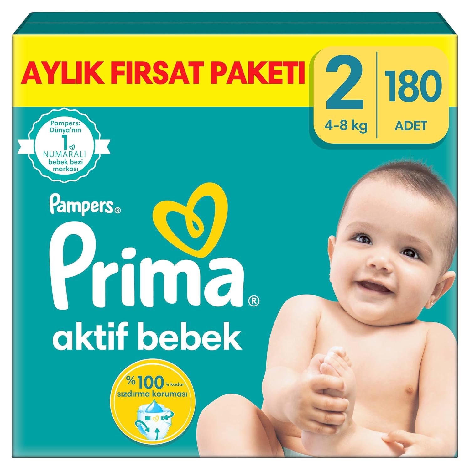 Prima Aktif Bebek, Bebek Bezi 2 Numara, 180 Adet Aylık Fırsat Paketi