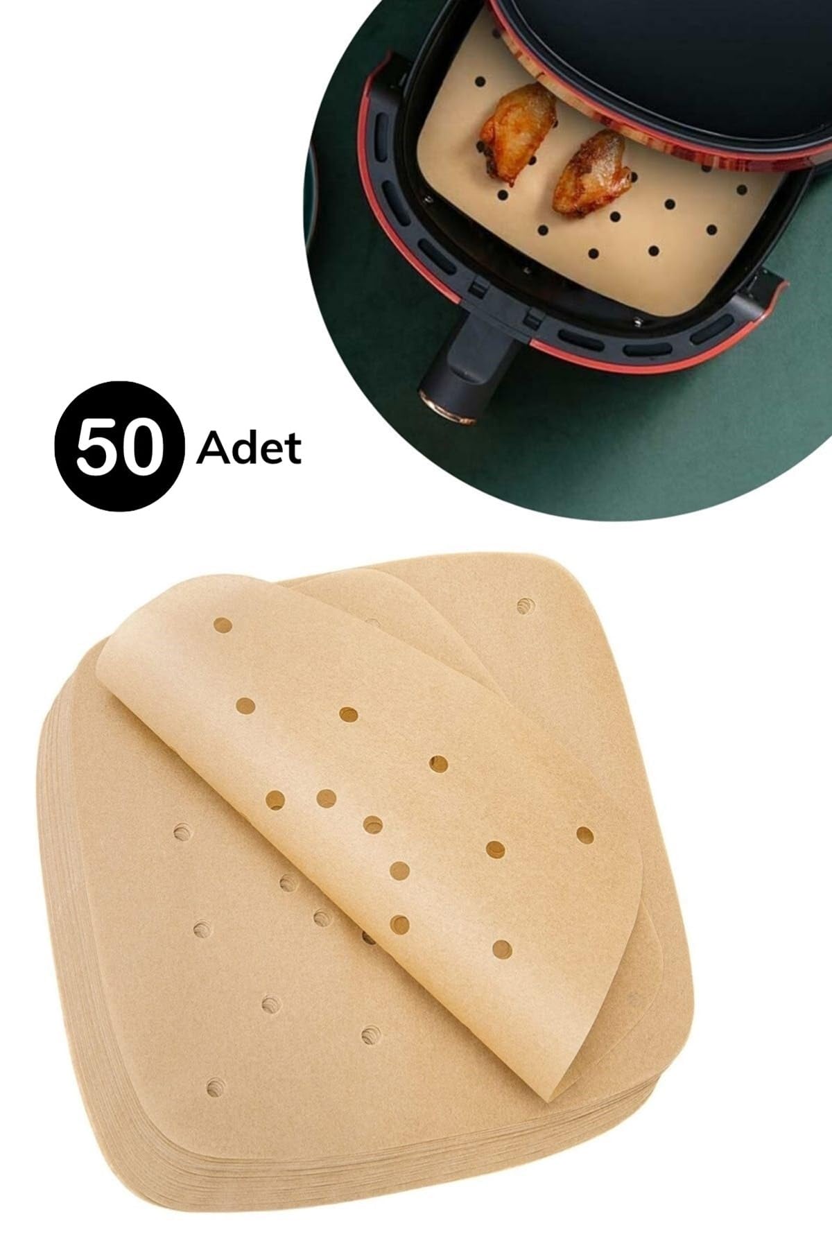Buffer 50 Adet Air Fryer Pişirme Kağıdı Tek Kullanımlık Hava Fritöz Yapışmaz Yağlı Kağıt Delikli Model