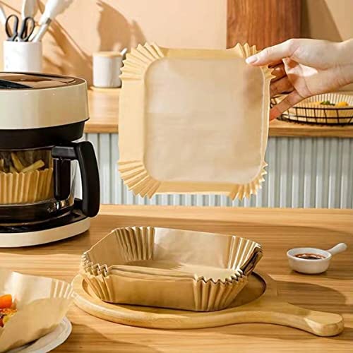 BUFFER® 50 Adet Air Fryer Pişirme Kağıdı Tek Kullanımlık Hava Fritöz Yağ Geçirmez Yapışmaz Gıda Pişirme Kağıdı Kare Tabak Model