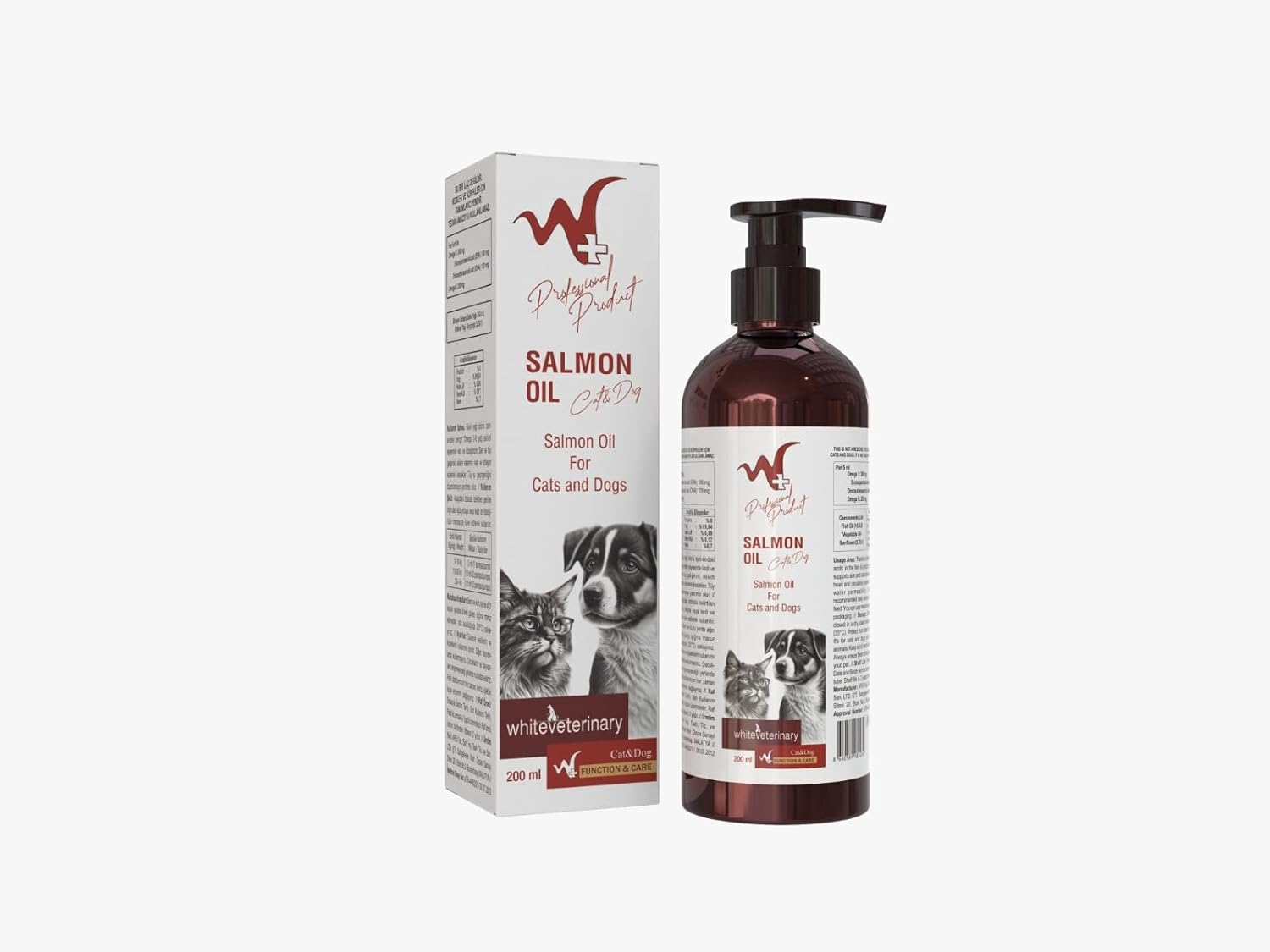 w+ whiteveterinay Salmon Oil Cat&Dog 200 ML (Omega 3 Ve 6 Içerikli Somon Yağı)