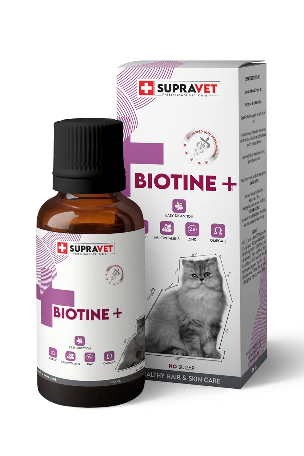 Supravet Plus +B For Cats Biotine Damla 100 ML + Zinc + Multi Vitamin (Kediler Için Tüy Sağlığı Damlası)