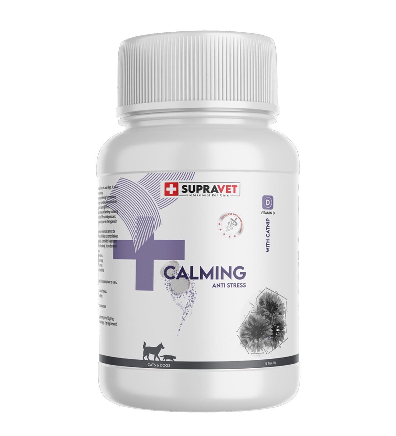 Supravet Kedi ve Köpekler için Sakinleştirici Calming Tablet + VİTAMİN D (75 Tablet)