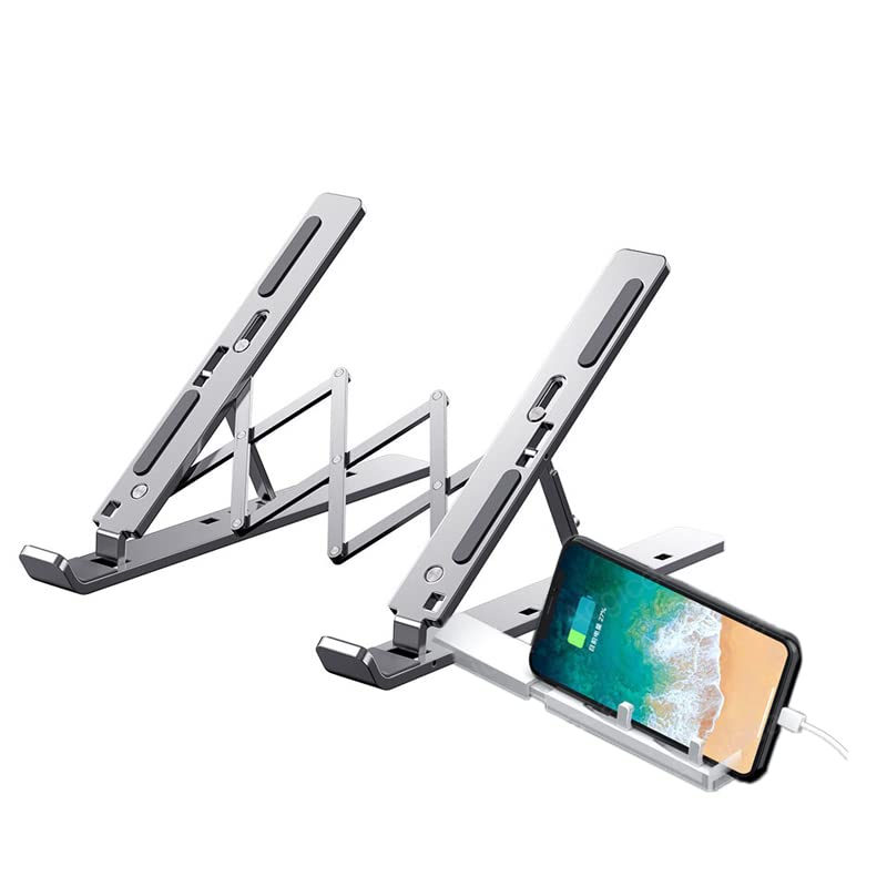 Coverzone Notebook Standı 2in1 Katlanabilir Taşınabilir Folding Alüminyum Dizüstü Bilgisayar Standı Açısı Ayarlanabilir 7 Kademeli