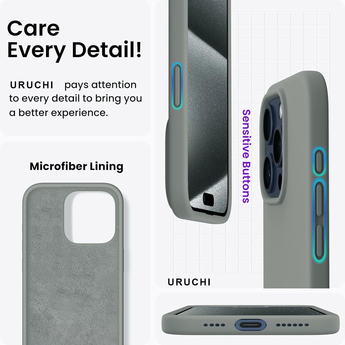 URUCHI iPhone 14 Pro Max ile Uyumlu Kılıf, İçi Kadife Kaplamalı İnce Sıvı Silikon Tam Koruma Yumuşak Jel Silikon Kapak, Siyah