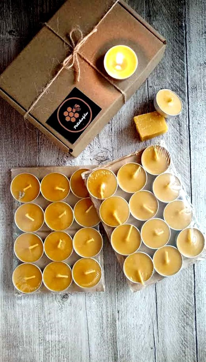 Petekoğlu (24 Adet) Tealight Doğal Petek Balmumu Mum Ekonomik Boy (8Gr) Beeswax Candle