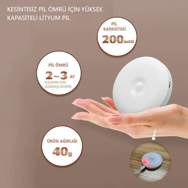 6'lı Set Hareket Sensörlü Gece Lambası – USB Şarjlı 4000K Gün Işığı LED – Duvar, Dolap, Merdiven, Başucu için Akıllı Işık