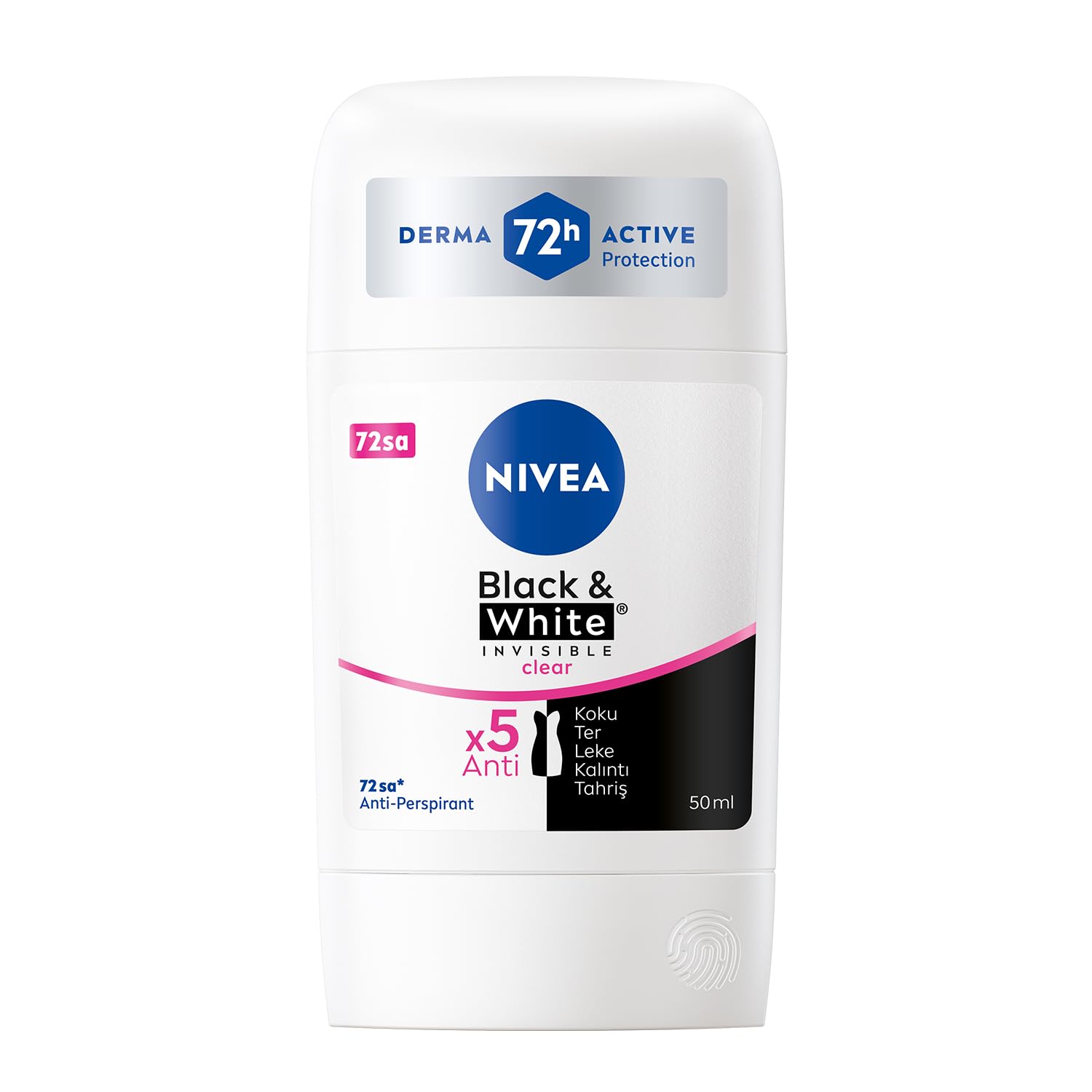 NIVEA Kadın Stick Deodorant Black&White Invisible Clear 72 Saat Anti-Perspirant Koruma, 50 ml