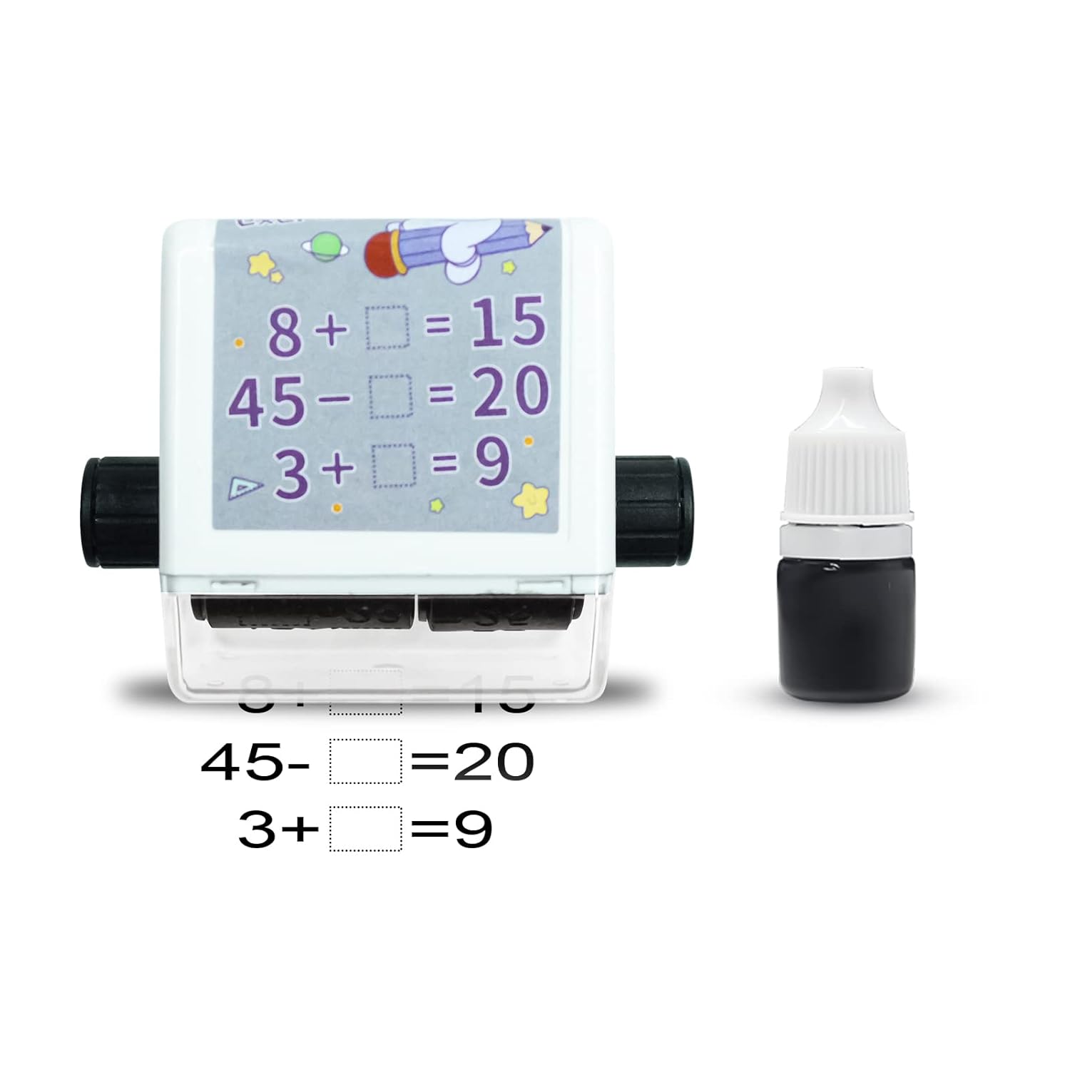 OneNine Roller dijital öğretim mührü, 2'si 1 arada ek ve çıkarma silindir damgası, yeniden kullanılabilir hesaplamalı matematik eğitim oyuncak damgası, matematik pratik soruları 100