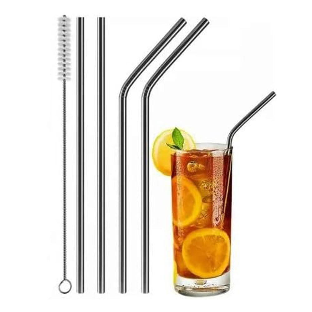 Deconox Çelik Pipet Paslanmaz Çelik Metal Meşrubat Pipeti Ve Pipet Temizleme Fırçası Seti 5 Parça