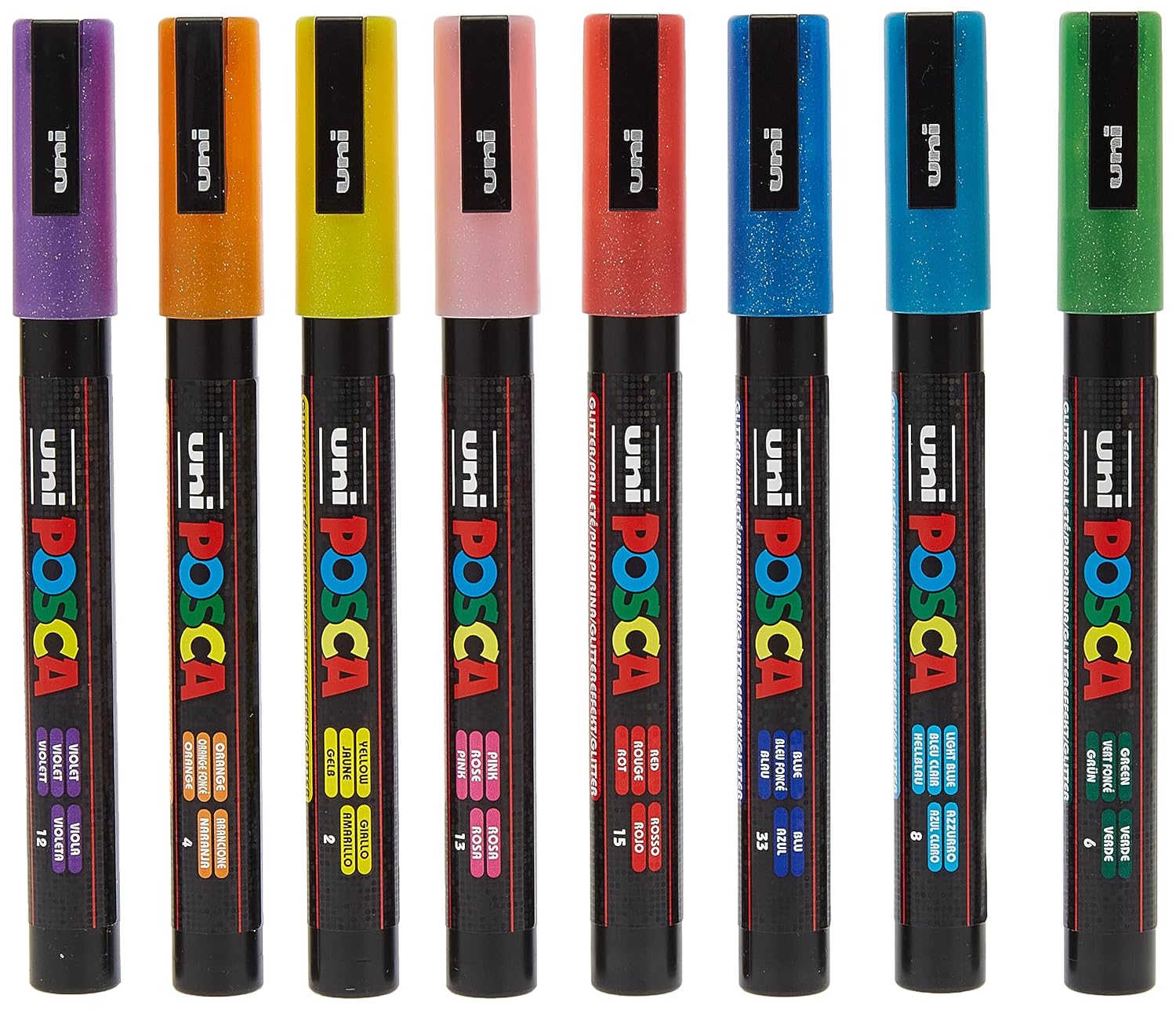Posca Uni 0.9-1.3 mm Su Bazlı Poster Markörü Simli 8 li Set