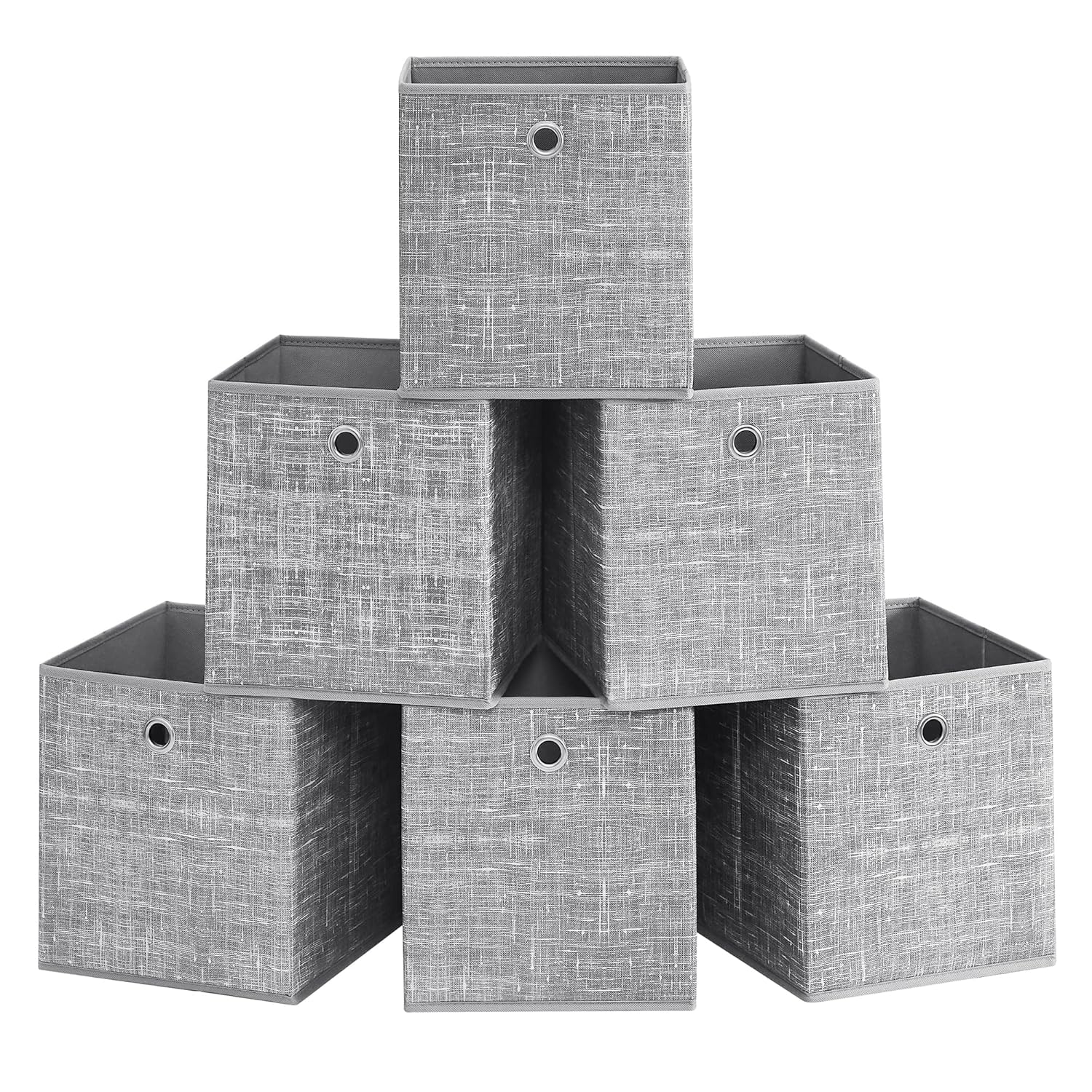 SONGMICS Saklama Kutusu, 6'lı Set, Saplı Dokusuz Kumaş Düzenleme Kutuları, Kutu Saklama, 26 x 26 x 28 cm, Küp Raf, Katlanır Kutu, Kıyafet Saklama için, Gri Alacalı RFB026G01