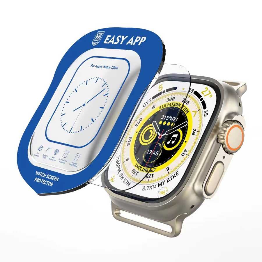 Coverzone Apple Watch Ultra ile uyumlu 49mm Easy Temperli Cam Apple Watch Ultra ile uyumlu Ekran Koruyucu Renksiz Ultra Serisi 1/2/3 ile Uyumlu Şeffaf Ekran Koruyucu, Darbe Önleyici Koruma Camı