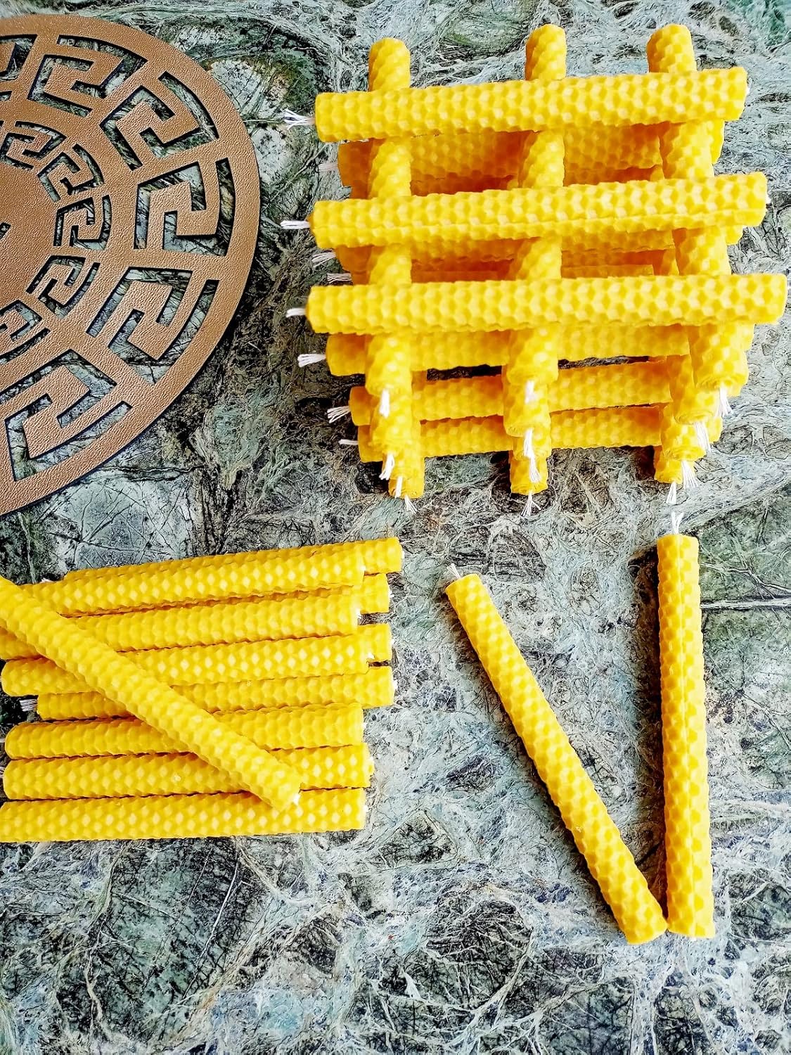 Petekoğlu (24 Adet) 14Cm El Yapımı Dilek Mumu Doğal Petek Balmumu mum Beeswax Candle Bal Mumu Mum