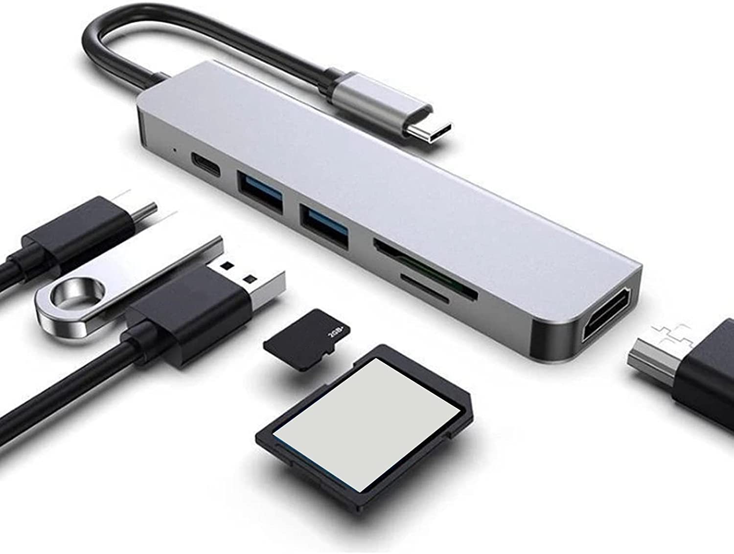 Aksesuarcı Macbook Pro Huawei Dell Uyumlu Type C to 4K HDMI + USB 3.0 + SD/tf + PD + Type-C, Taşınabilir 7in1 Adaptör
