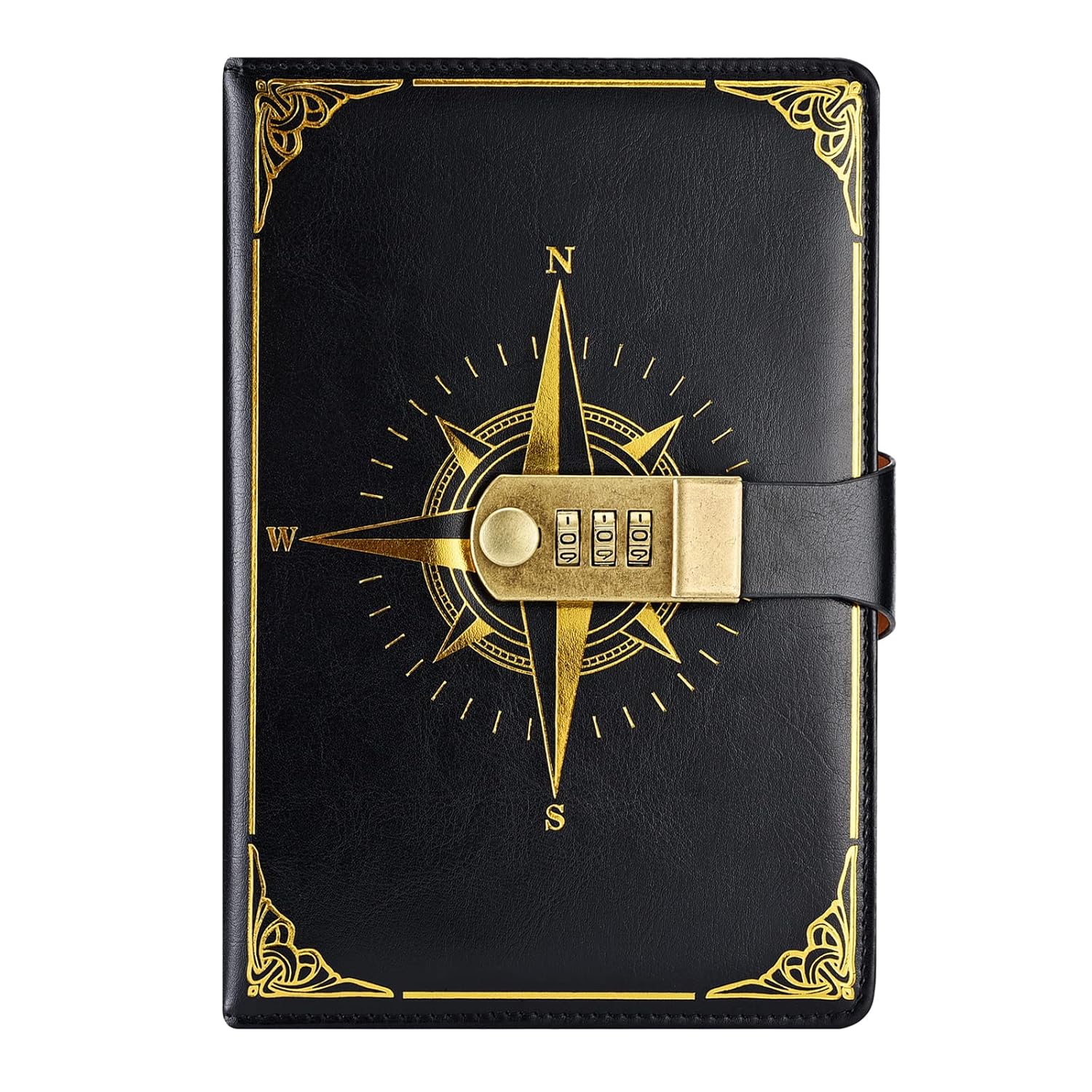 NectaRoy Travel Notebook, Notebook with Lock, Personal Journal with Code (Compass Model), Secret Notebook for School Office, Student Stationery, Birthday Gift, 22 x 15 cm