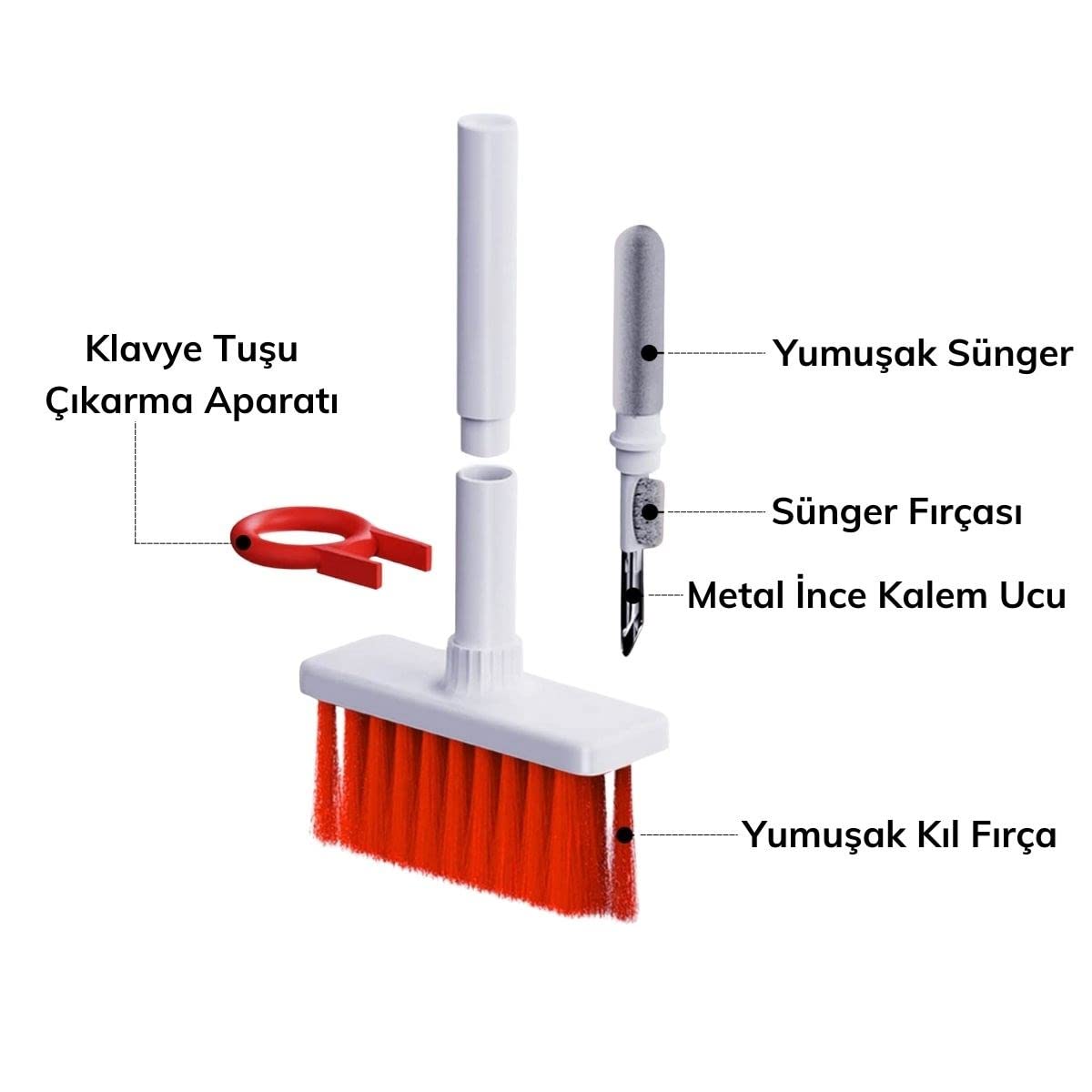BUFFER® Çok Amaçlı Kırmızı Hassas Fırça Başlıklı Bilgisayar Laptop Temizleme Fırçası