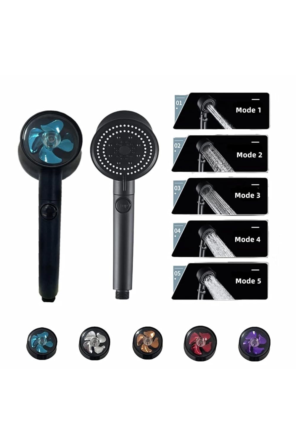 Mayaglory Turbo Fan 5 Fonksiyonlu Su Tasarruflu Dus Basligi Turbo El Dusu Siyah