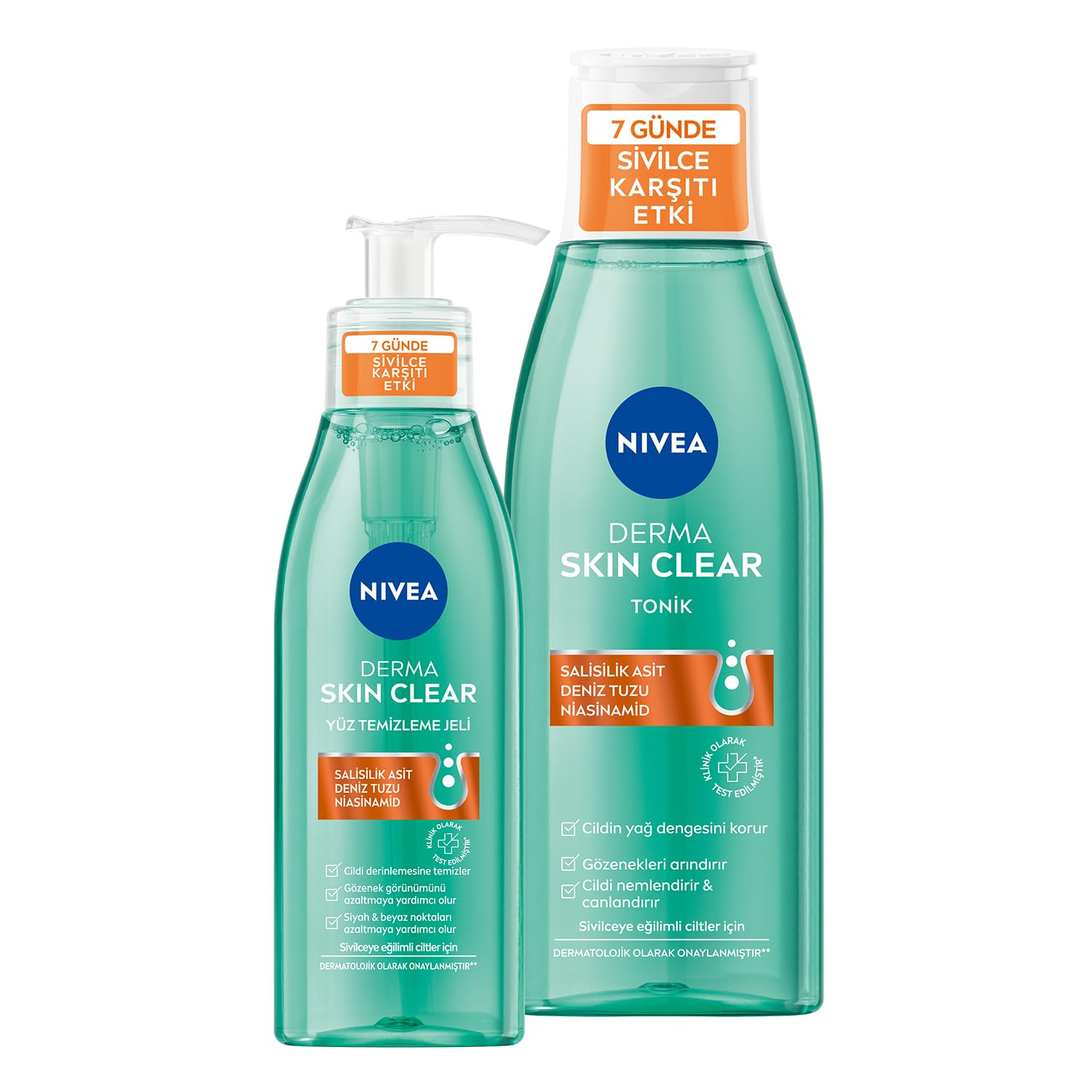 NIVEA Derma Skin Clear Sivilce Karşıtı Yüz Temizleme Jeli 150 ml ve Tonik 200 ml, Bez Çanta Hediye