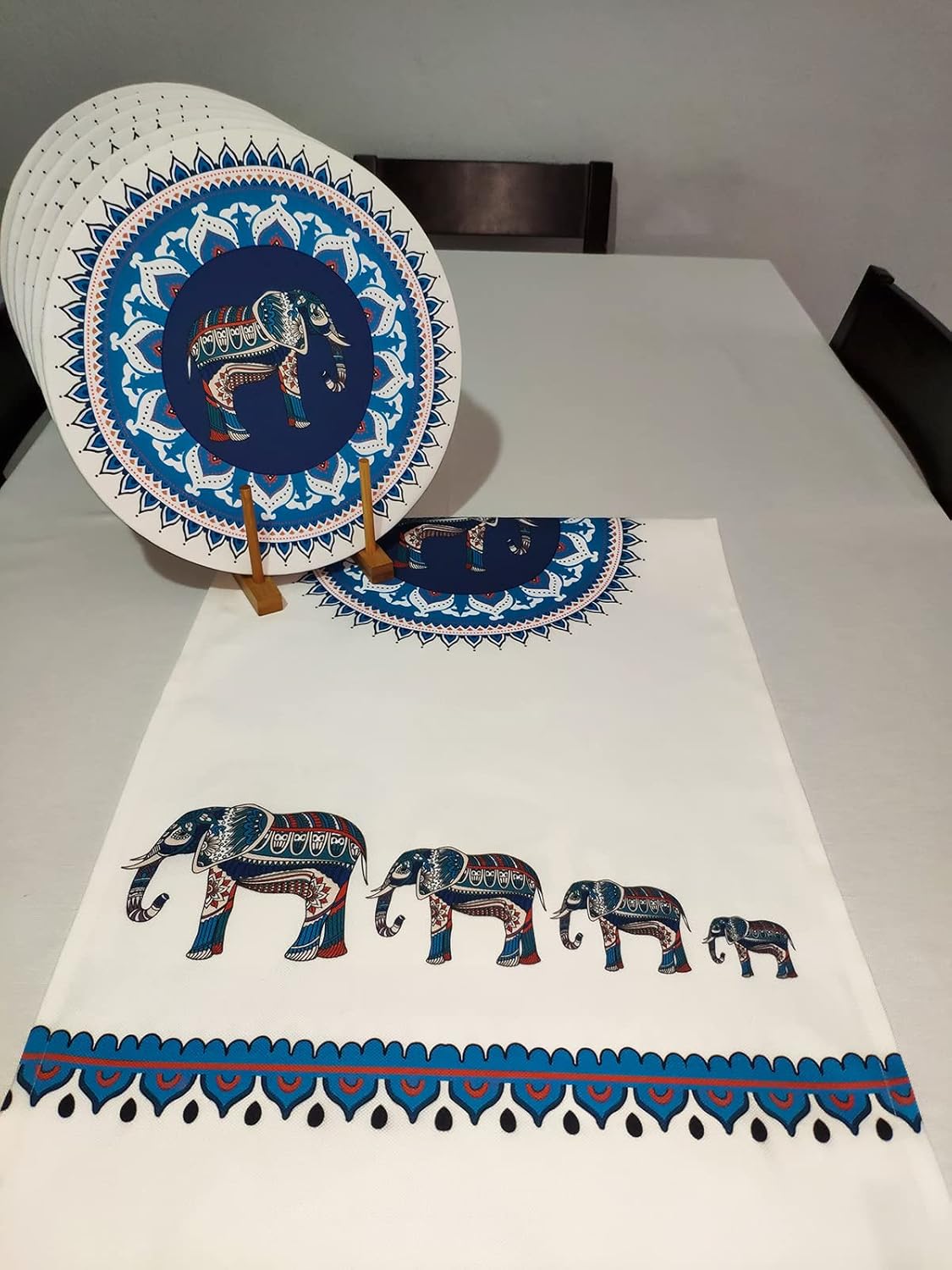 Viemso Etnik Fil Desenli Runner, 6'lı Supla Set