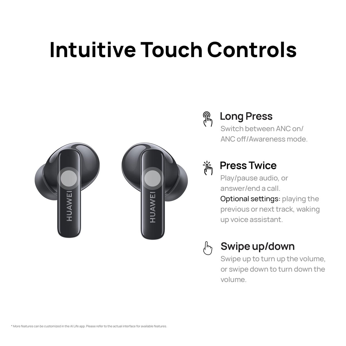 Huawei FreeBuds 5i kablosuz kulaklık – uzun pil ömrü ile gürültü azaltma – Bluetooth ve su geçirmez kulak içi kulaklık, Hi-Res ses sertifikalı, Nebula Black