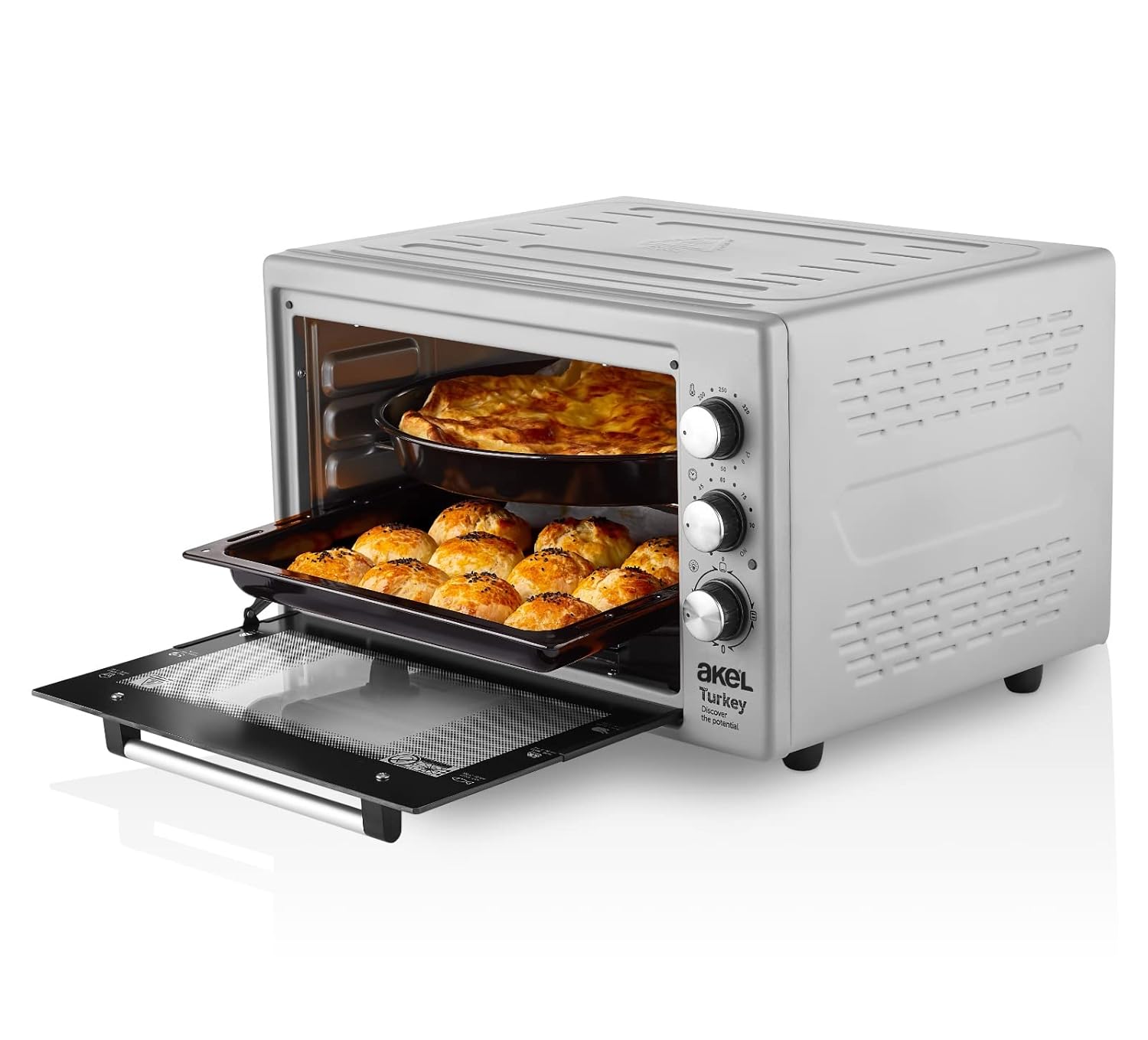 AKEL AF280L Lambalı, Termostatlı, Saatli 32 Litre Midi Fırın (Gri)