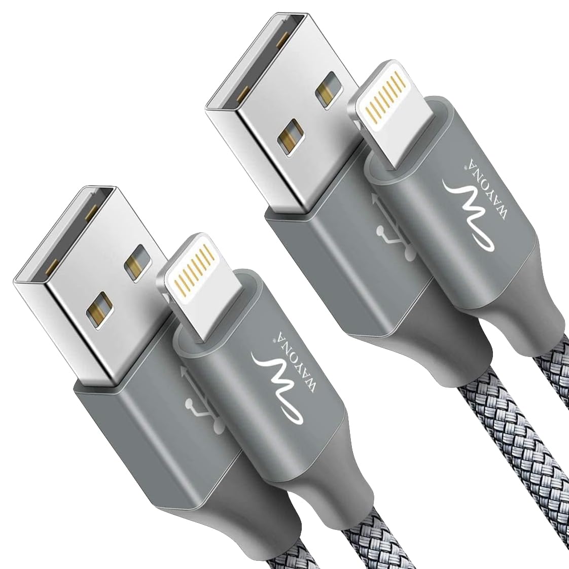 Wayona Naylon Örgülü (2'Li Paket) Lightning Hızlı Usb Veri Kablosu, Hızlı Şarj Kablosu, Iphone, Ipad Tablet Için, 91,44 Cm, 2'Li Paket, Gri