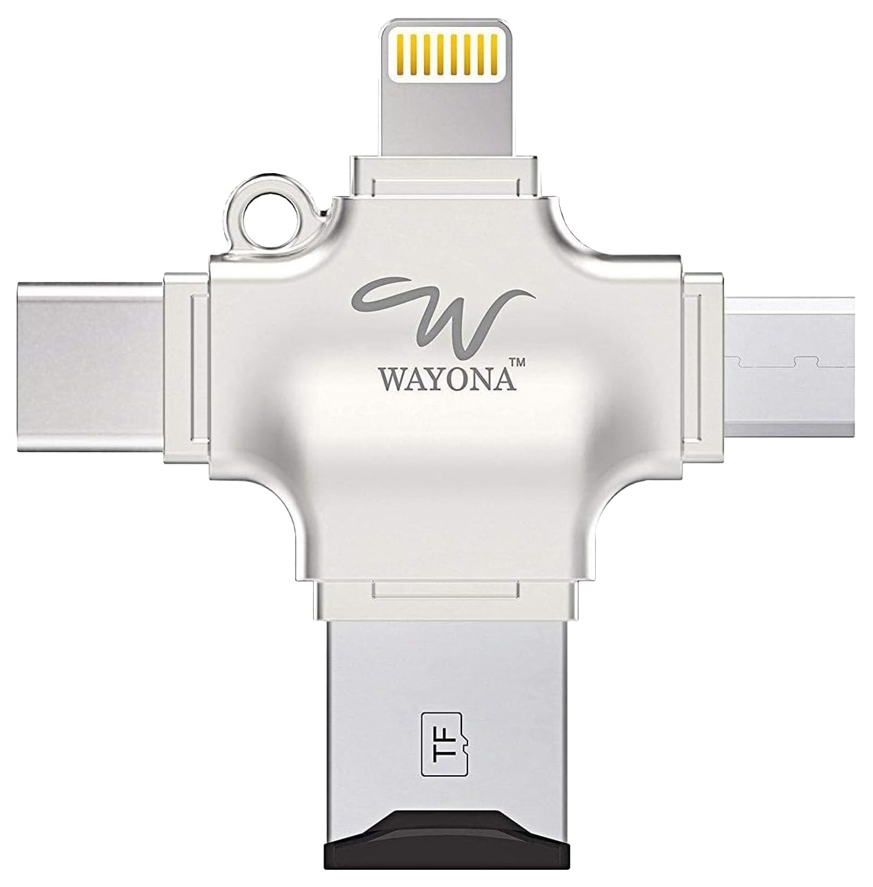 Wayona 4'Ü 1 Arada Otg Kart Okuyucu Dört Bağlantı Noktası: Lightning + Tip C + Micro Usb + Usb Kart Okuyucu, Gümüş