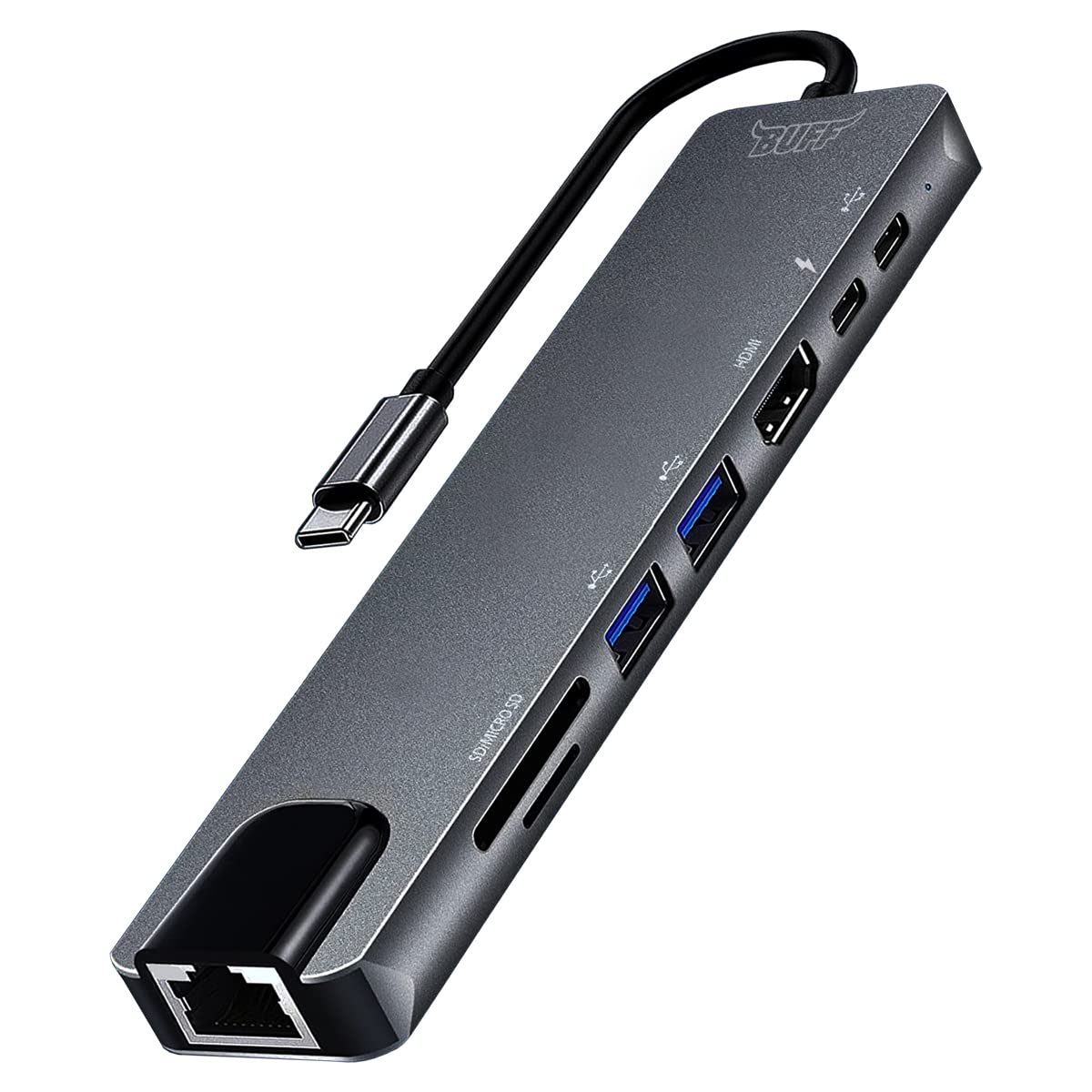 Buff Labs Type C USB 8 in 1 Hub Çoklayıcı Adaptör USB 3.0, HDMI, USB C, SD, Ethernet