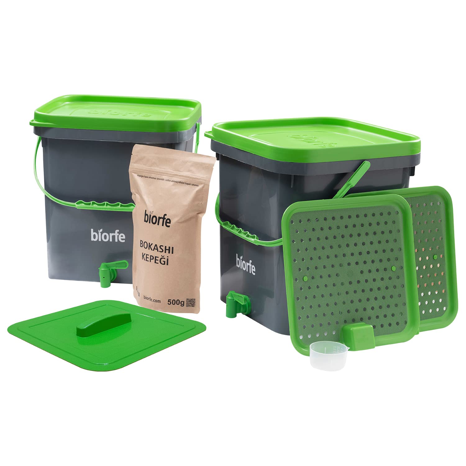 Biorfe Bokashi Kompost Kovası Kepekli 18 Litre İkili Set - 18SGB