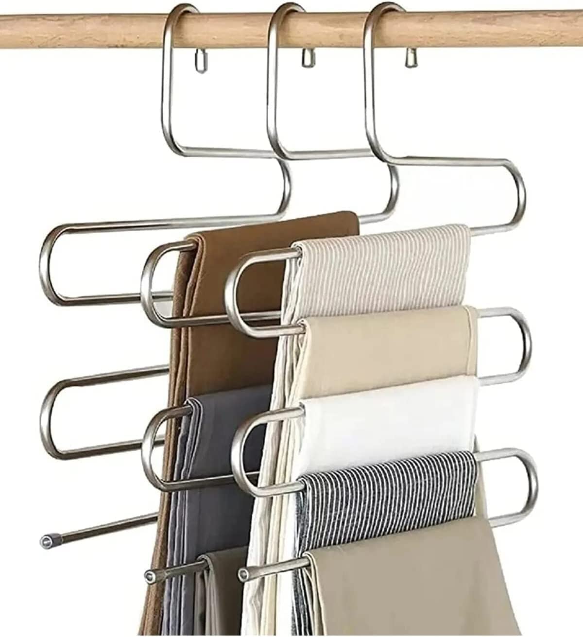 FETHİYE TOPTAN Pantalon Askısı Metalik Dolap İçi Akıllı Krom Askı Çok Katlı Pantolon Askısı (5 Katlı)