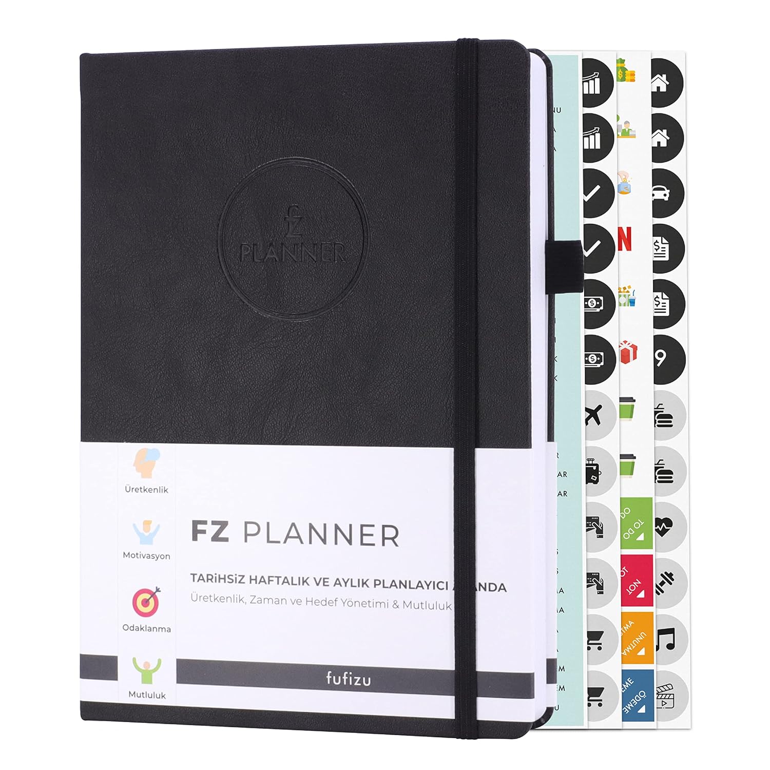 FUFİZU Fz Planner Tarihsiz Haftalık Planlayıcı Deri Ajanda, Siyah