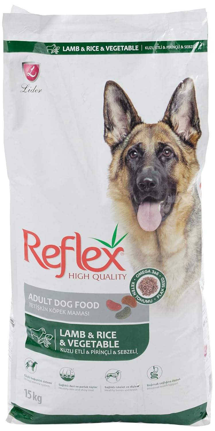 Reflex Kuzu Etli Pirinçli ve Sebzeli Yetişkin Köpek Maması 15 KG