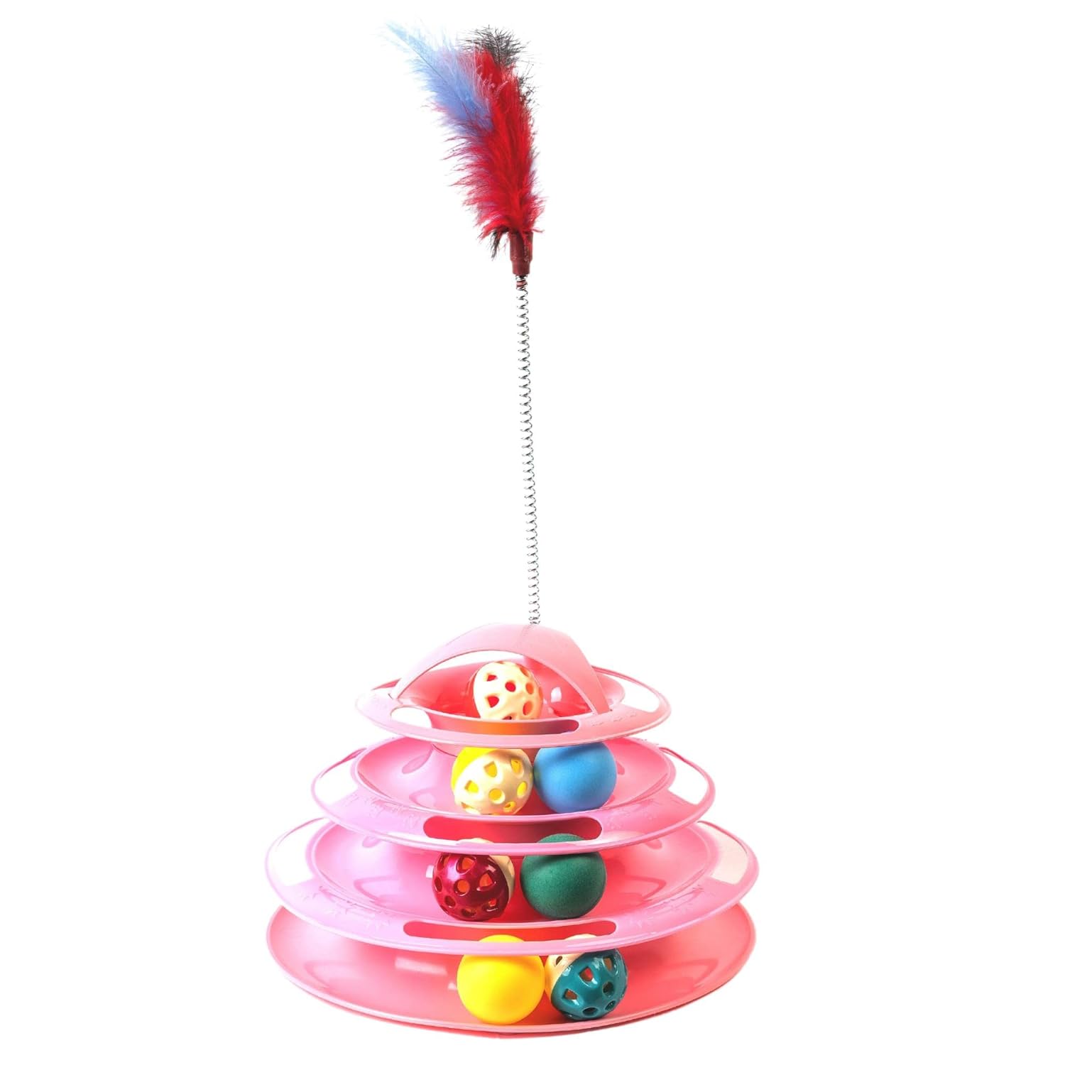 Glipet Tower of Tracks 4 Katlı 7 Toplu ve Tüylü Yuvarlak Kedi Oyuncağı 24 x 13 Cm Pembe