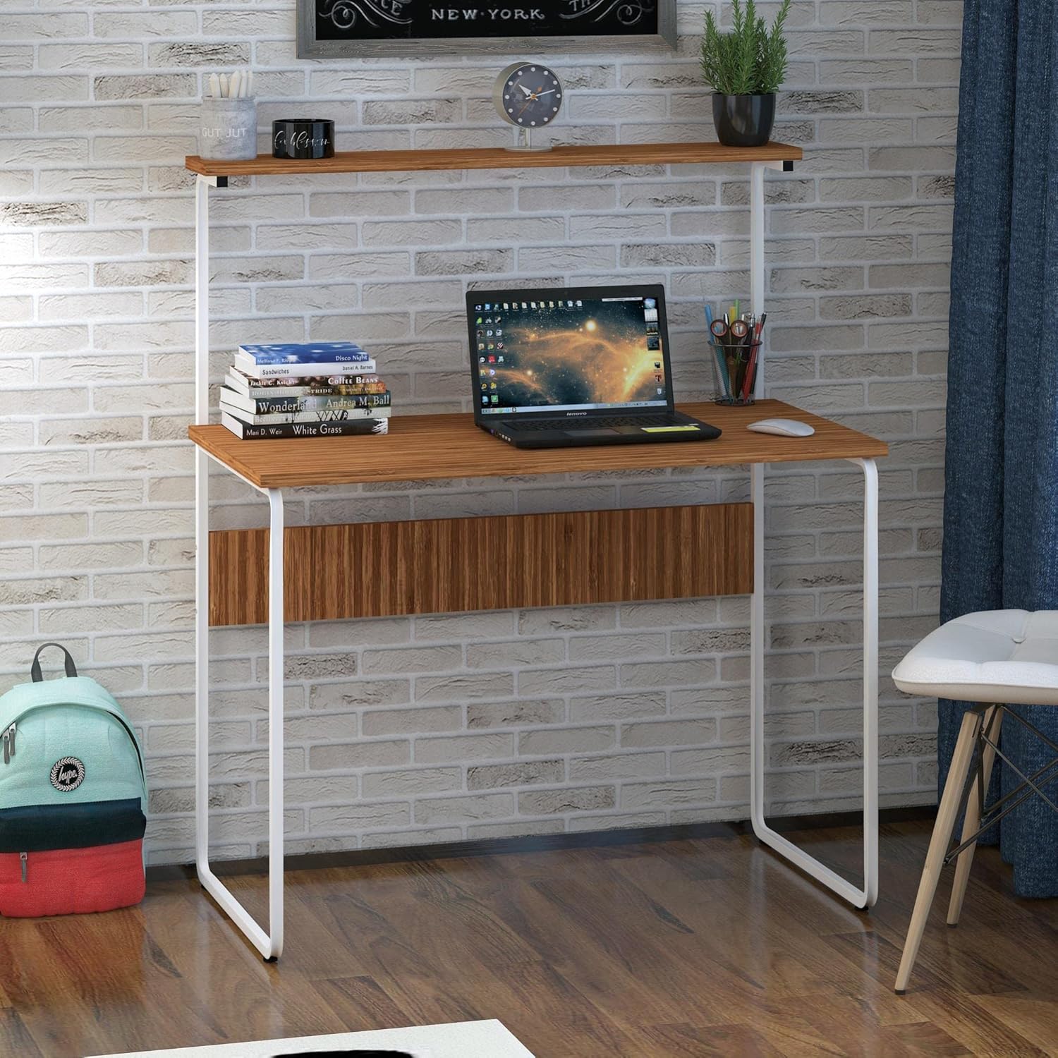 Dehalimited G Masa 100x50 Metal İskeletli Parlak Bambu Yüzey Ders Çalışma ve Bilgisayar Masası