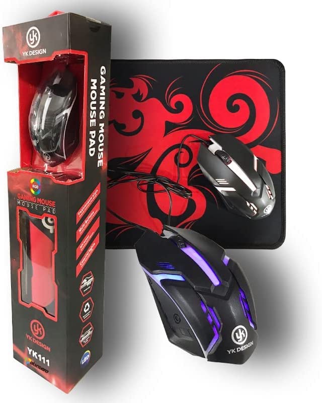 Işıklı Oyuncu Mouse + Mouse Pad Set, Yüksek Kalite, RGB Işıklı Gaming Mouse ve 30x24cm Desenli Oyuncu MousePad (KIRMIZI)