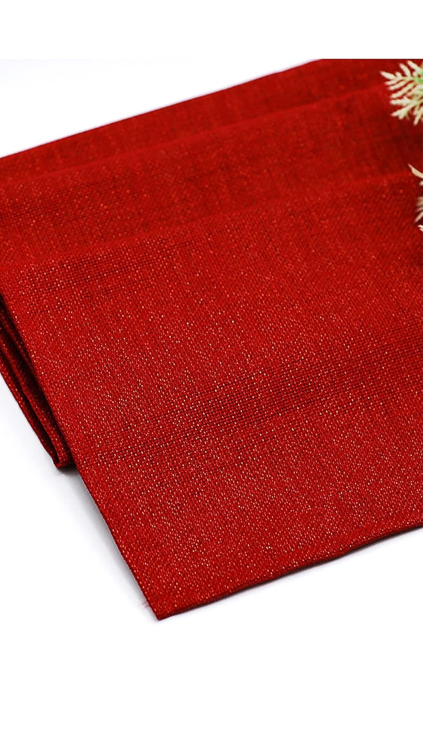 Viemso Simli Keten Runner, Kırmızı, 45x150cm