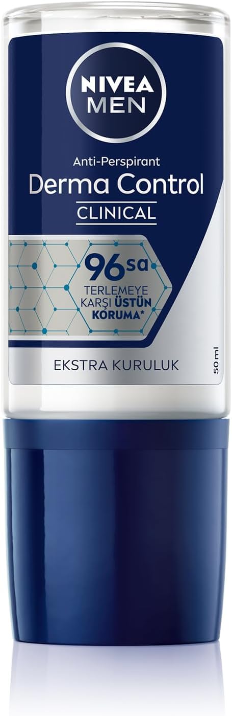 NIVEA MEN Erkek Roll on Deodorant Derma Control Clinical 50 ml,96 saat üstün koruma,Anti-perspirant,C Vitamini,Ekstra Kuruluk