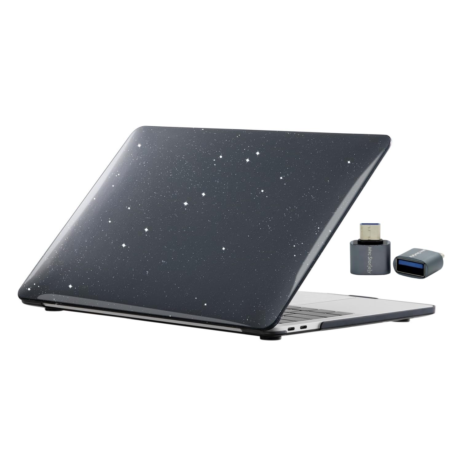 McStorey MacBook Air 13.6 İnç Kılıf Uyumlu Air M4-M3-M2 Simli Kristal Parlak TPU Sert Kapak İnce Hafif Pürüzsüz Darbe Çizik Koruma Siyah