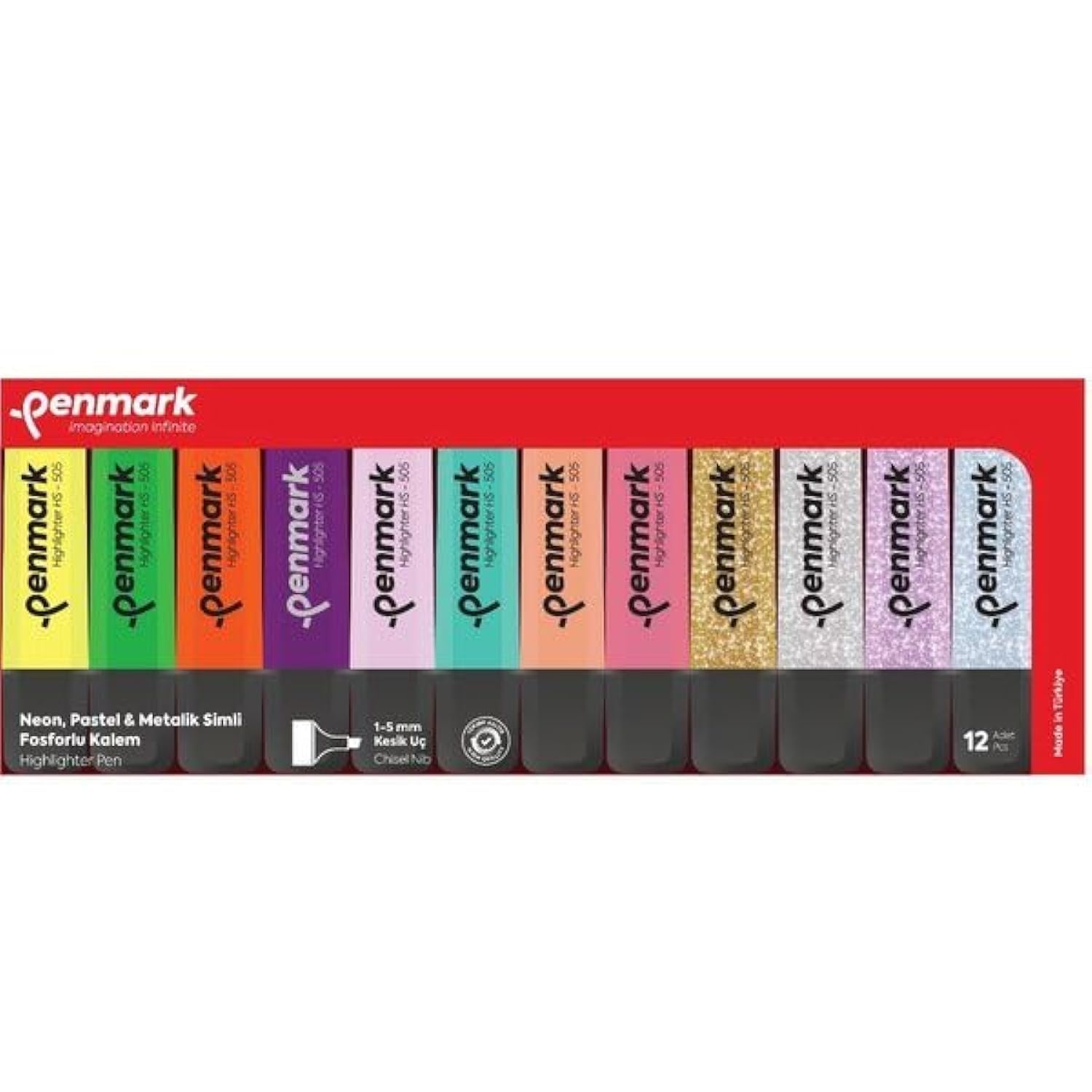 Penmark Fosforlu Kalem 12'li Karışık Renk 4 Neon ve 4 Pastel ve 4 Simli