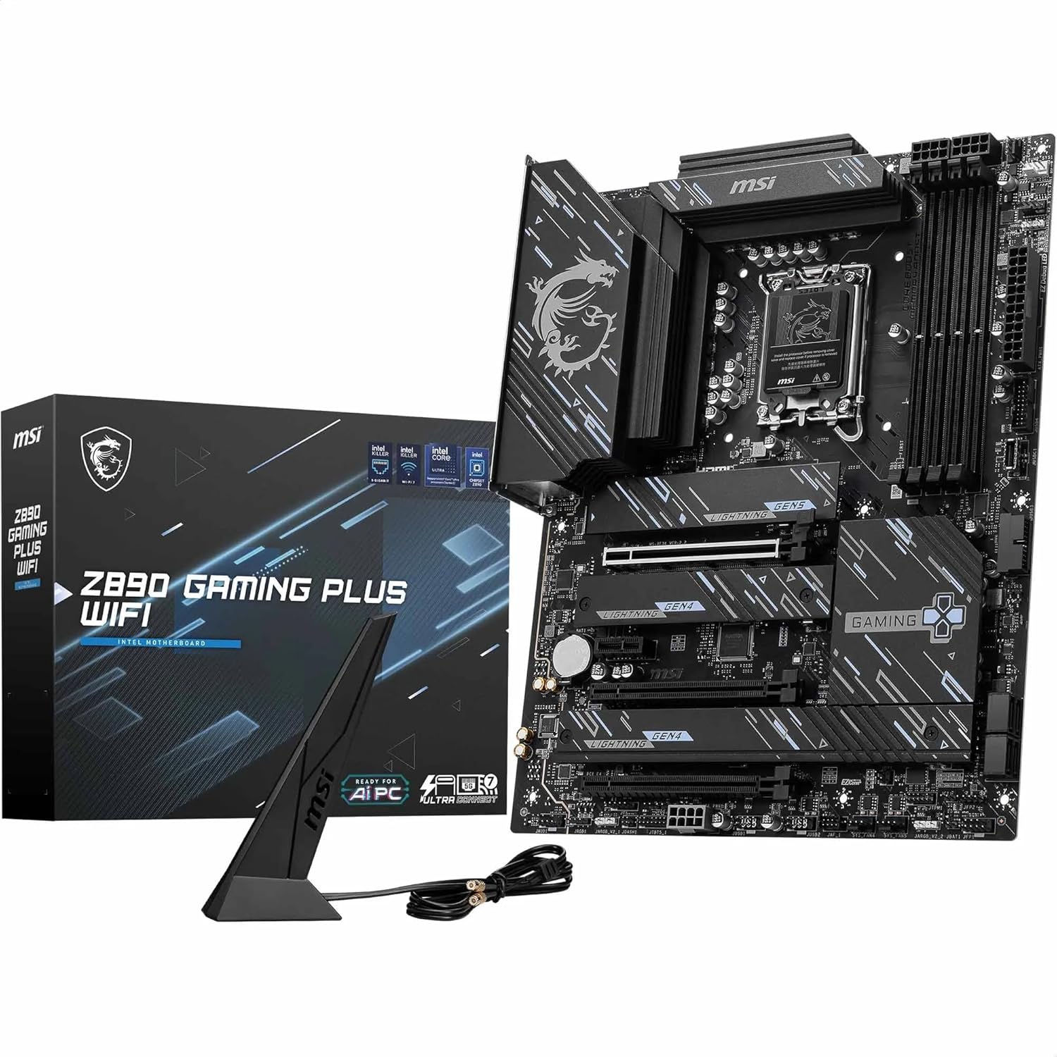 MSI, Z890 Gaming Plus Wifi Soket, 1851 Ddr5 9200Mhz(oc) Usb 20Gbps 4Xm.2 1Xtb4, Hdmi Display 5G Lan