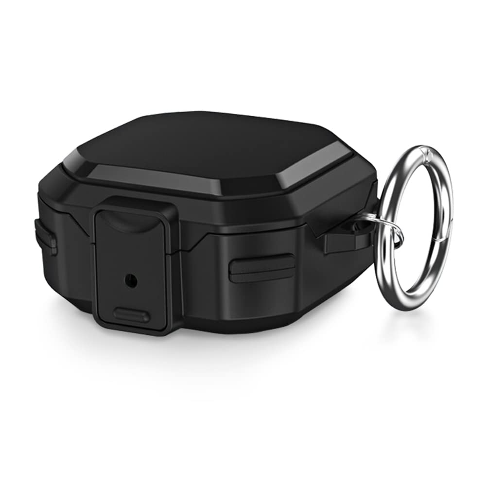 Microsonic Samsung Galaxy Buds 2 için Kılıf Darbeye Dayanıklı Sert Koruyucu + Askılık Siyah [Buds 2 ile Uyumlu Kılıf - Siyah]